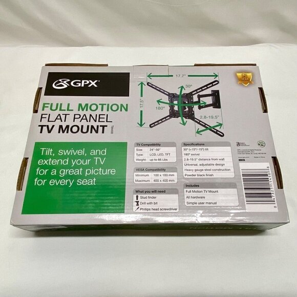 TV Wall Mount GPX Full Motion Flat Panel TV Mount Tilt, Swivel, Extend Brand New - Picture 2 of 7